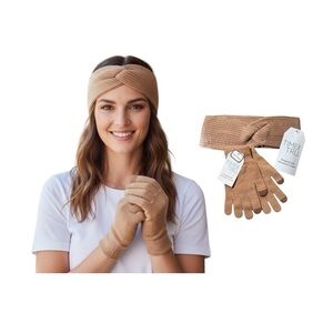 Time And Tru Brown Acorn Headwrap And Glovess
